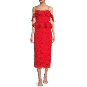 Muse by Marchesa Amaryllis Red Lace Off-The-Shoulder Midi Dress - SZ 2 - NWT‎
